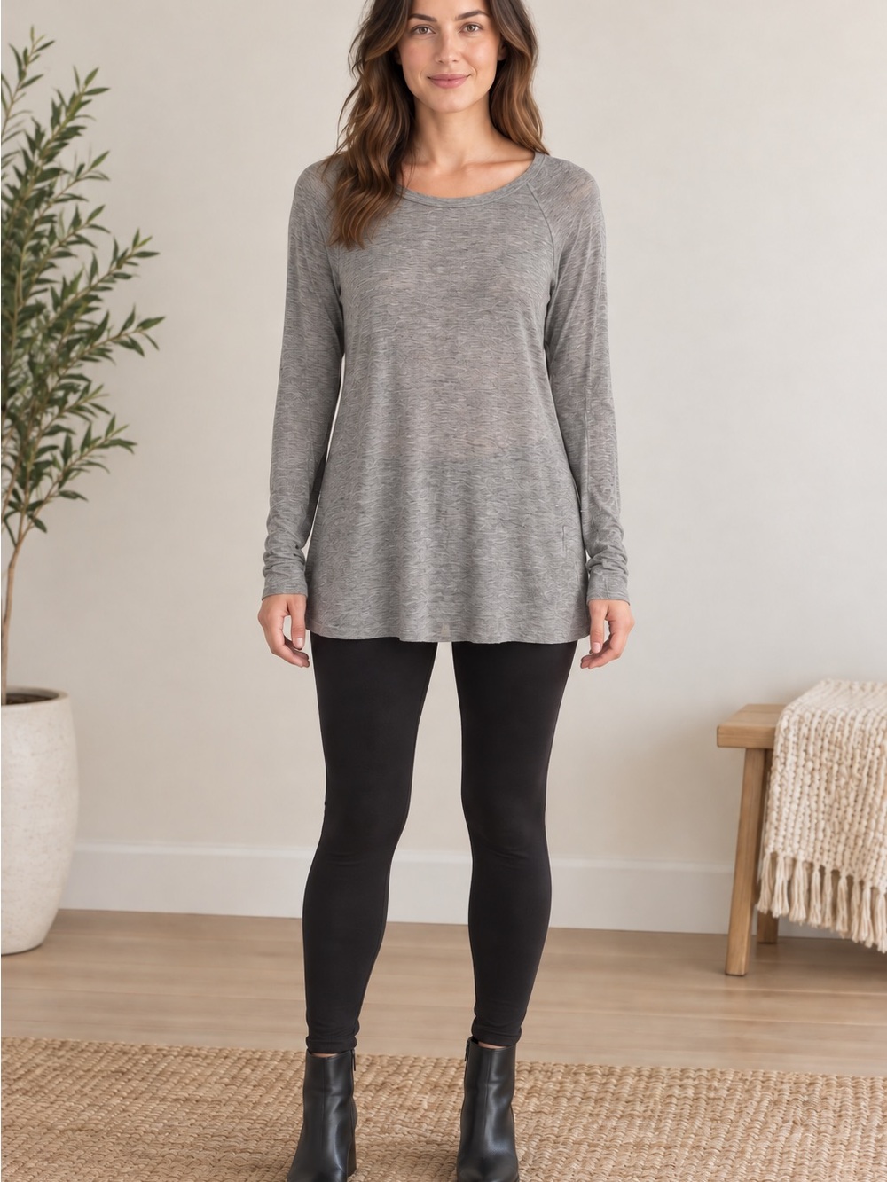 Aritzia Community Lightweight Wool Heather Gray Long Sleeve Top SZ Me